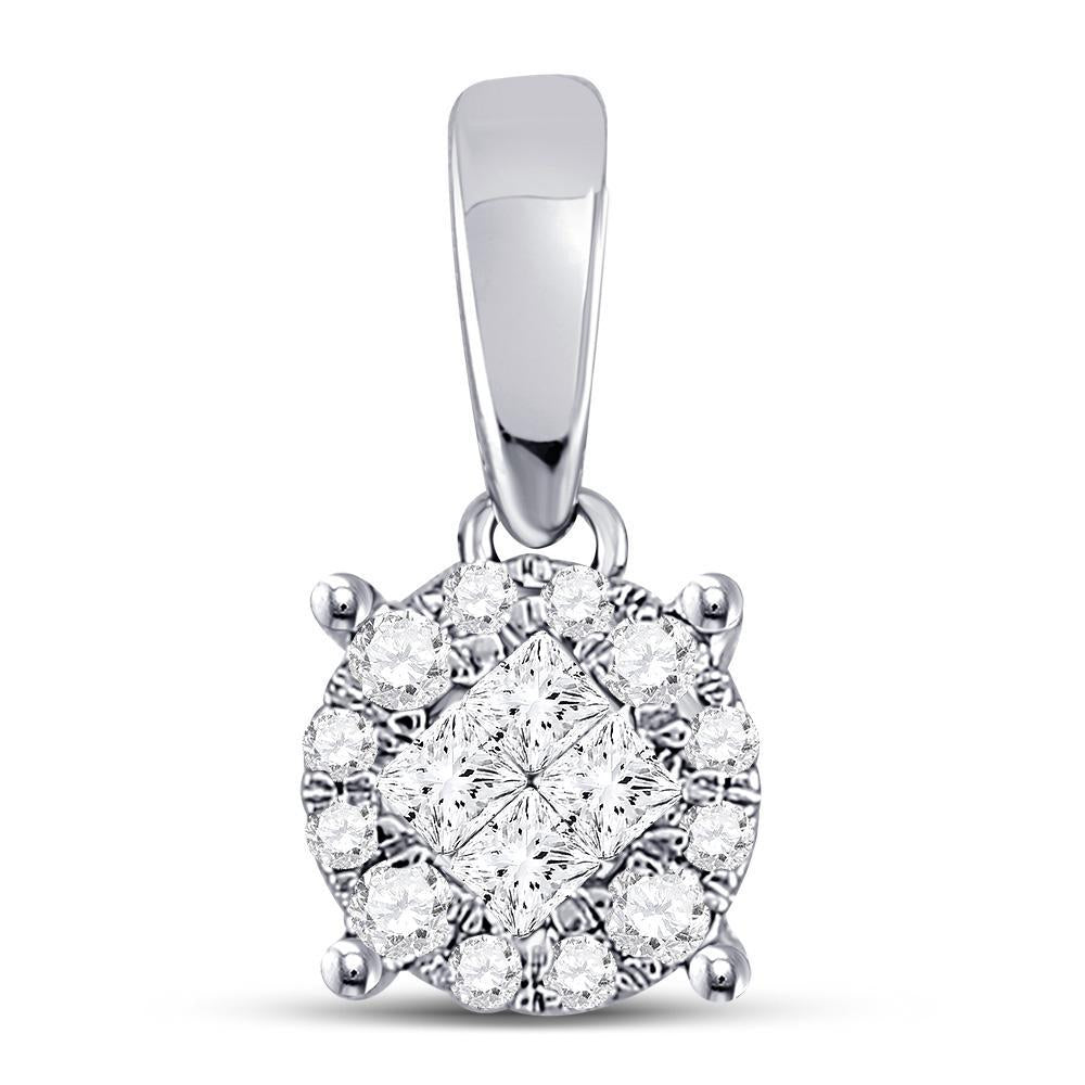 14kt White Gold Womens Princess Diamond Cluster Pendant 1/6 Cttw