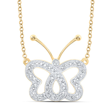 10kt Yellow Gold Womens Round Diamond Butterfly Necklace 1/4 Cttw