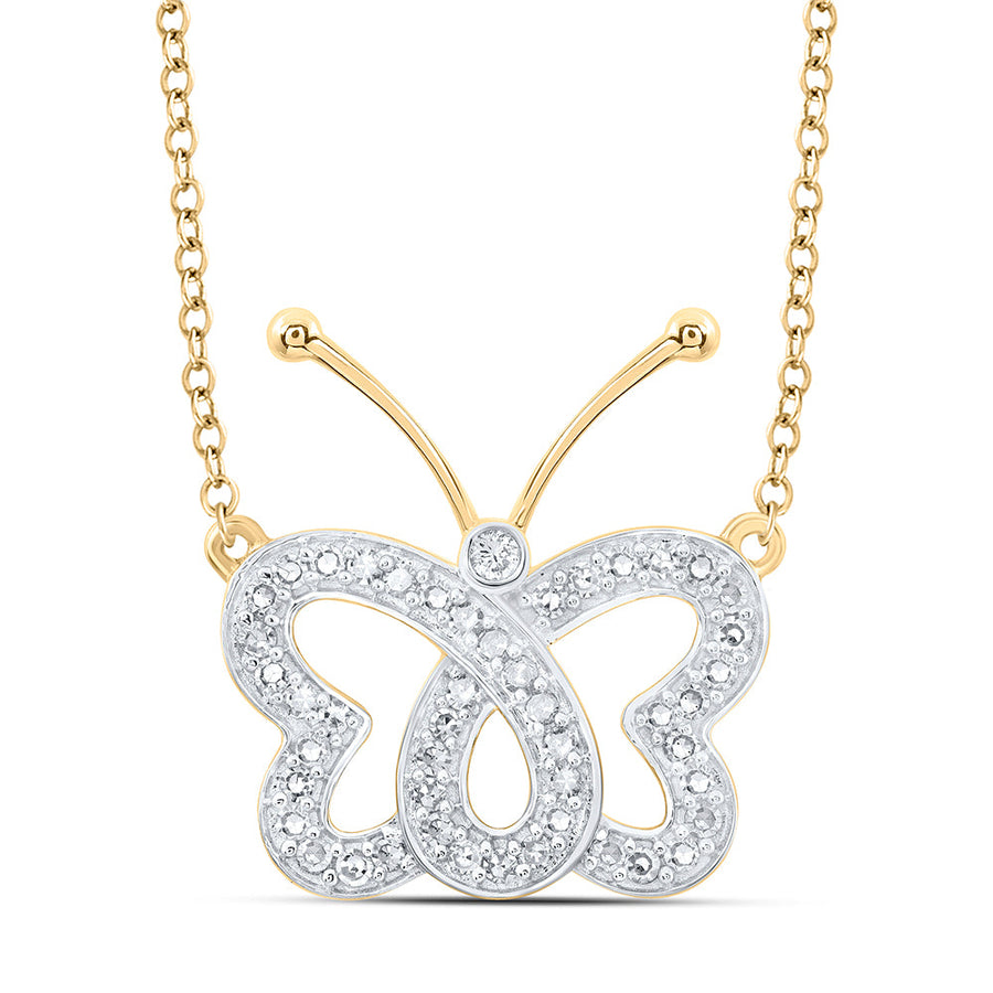 10kt Yellow Gold Womens Round Diamond Butterfly Necklace 1/4 Cttw