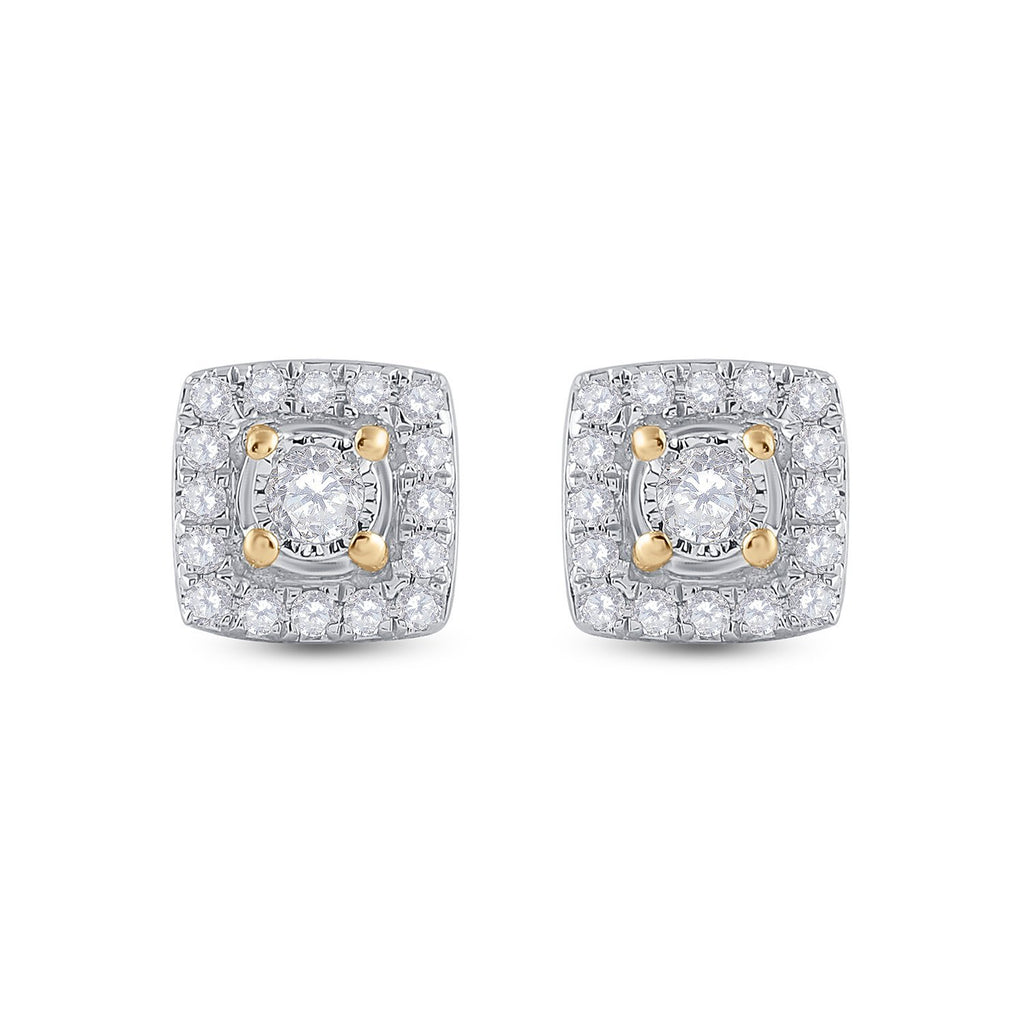 10kt Yellow Gold Womens Round Diamond Square Earrings 1/5 Cttw