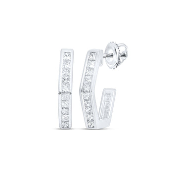 10kt White Gold Womens Princess Diamond Half Hoop Earrings 1/2 Cttw