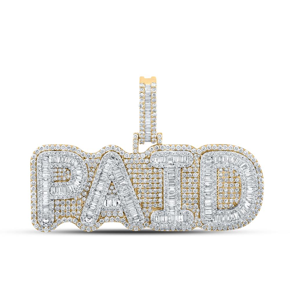 10kt Two-tone Gold Mens Baguette Diamond Paid Phrase Charm Pendant 5-7/8 Cttw
