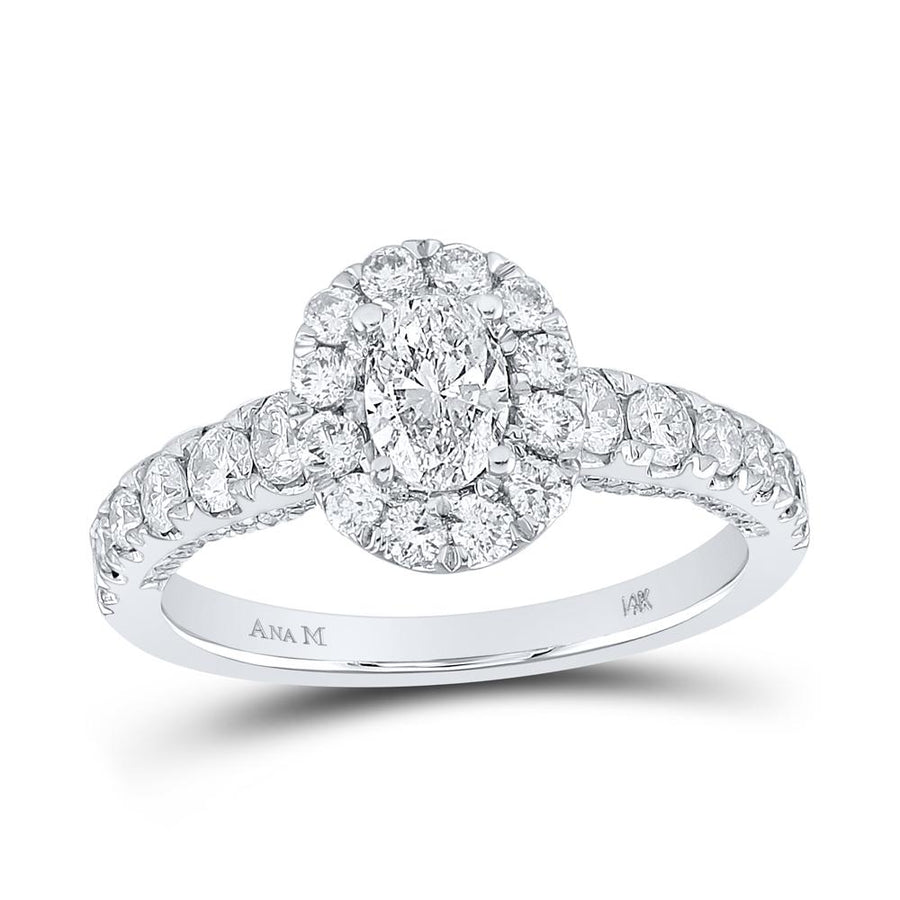 14kt White Gold Oval Diamond Halo Bridal Wedding Engagement Ring 1-1/2 Cttw