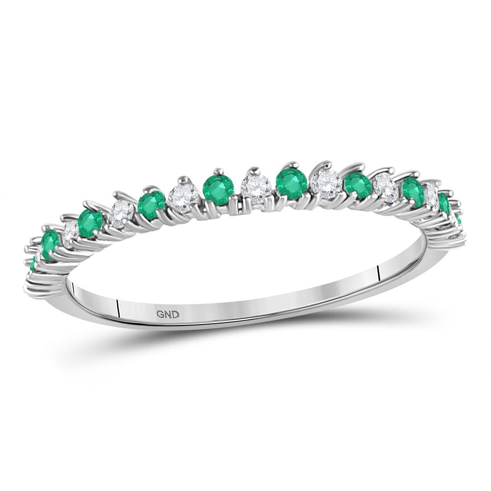 10kt White Gold Womens Round Emerald Diamond Stackable Band Ring 1/5 Cttw
