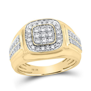 10kt Yellow Gold Mens Round Diamond Square Ring 3/4 Cttw