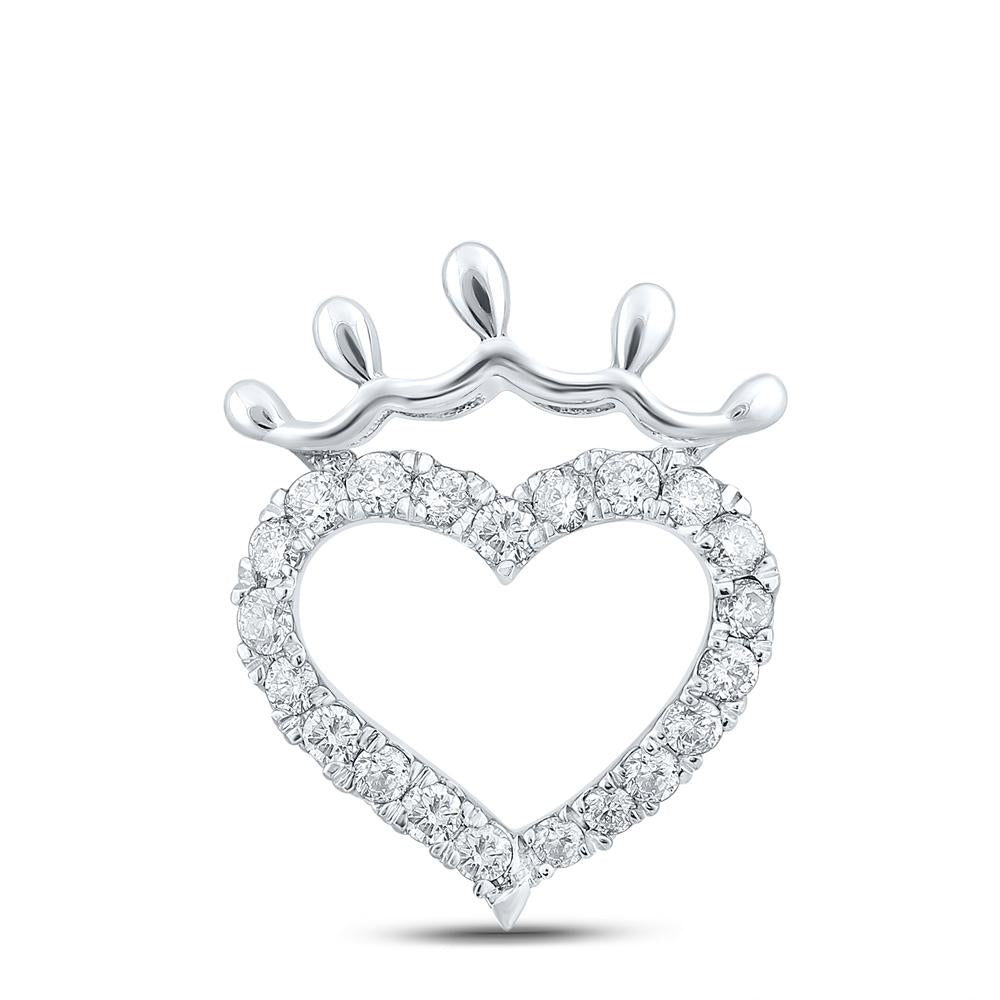 10kt White Gold Womens Round Diamond Heart Pendant 1/4 Cttw