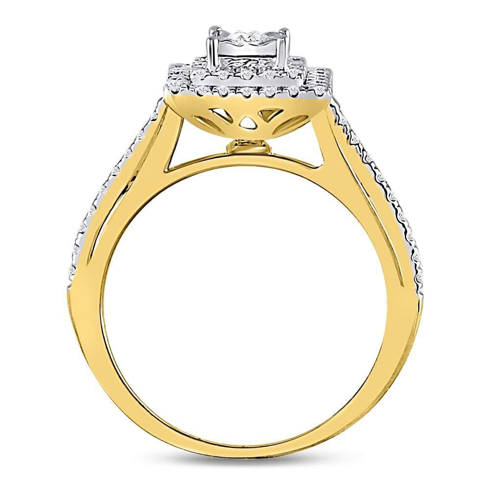 10kt Yellow Gold Round Diamond Square Bridal Wedding Engagement Ring 1/2 Cttw