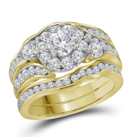 14kt Yellow Gold Round Diamond Bridal Wedding Ring Band Set 2 Cttw