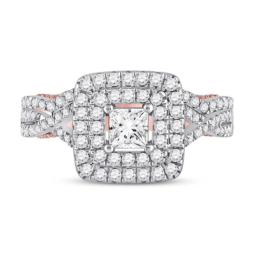 14kt Two-tone Gold Princess Diamond Bridal Wedding Ring Band Set 1-1/2 Cttw