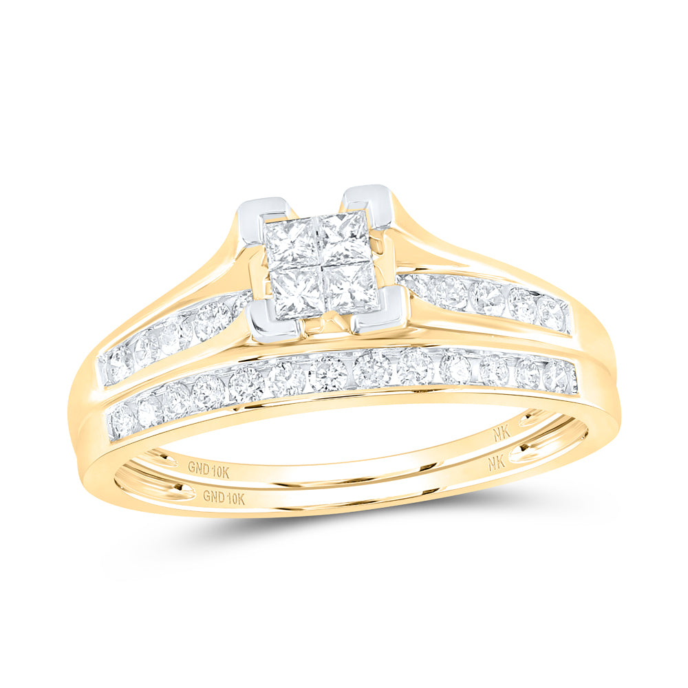 10kt Yellow Gold Princess Diamond Bridal Wedding Ring Band Set 1/2 Cttw