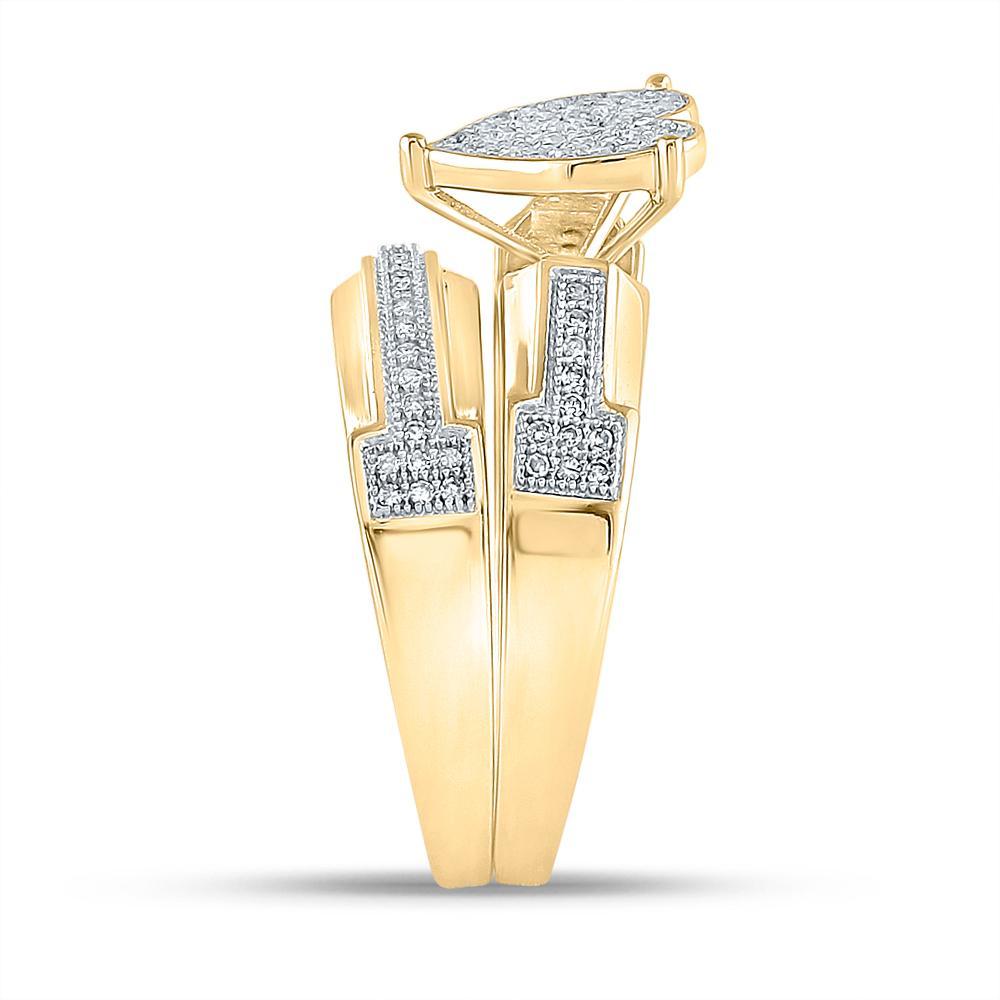 10kt Yellow Gold His Hers Round Diamond Heart Matching Wedding Set 1/2 Cttw