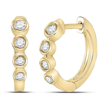 14kt Yellow Gold Womens Round Diamond Fashion Hoop Earrings 1/4 Cttw