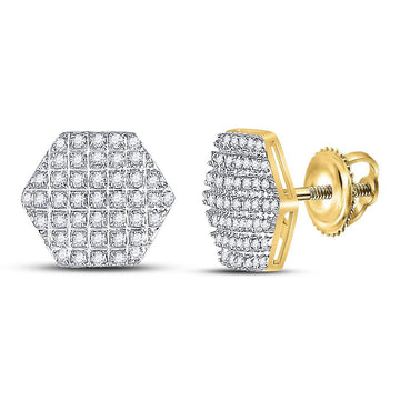 10kt Yellow Gold Round Diamond Hexagon Earrings 1/5 Cttw