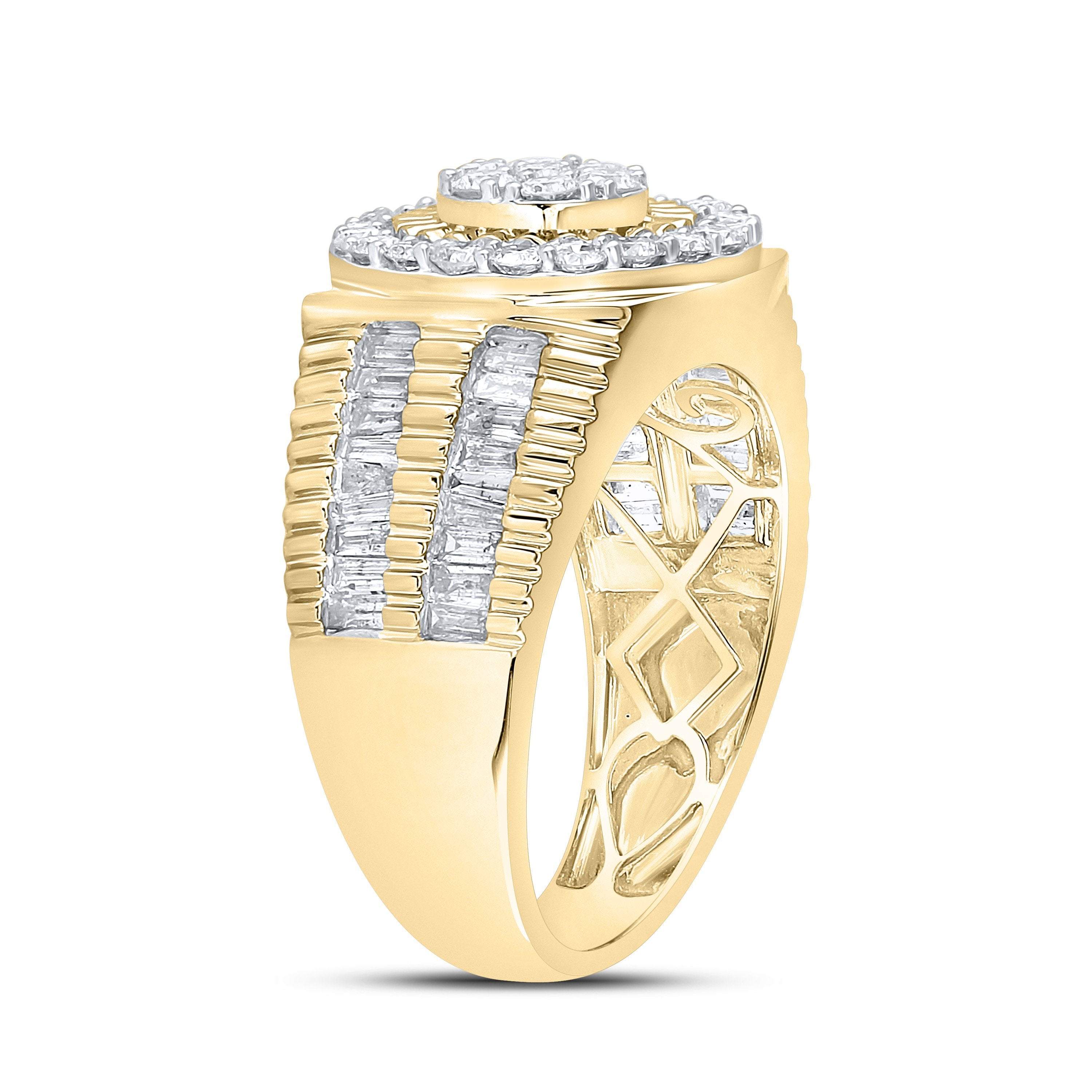 10kt Yellow Gold Mens Round Diamond Cluster Ring 1-3/4 Cttw