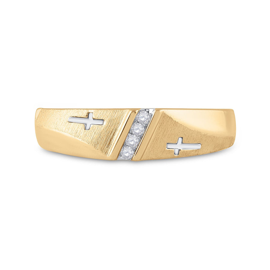 14kt Yellow Gold Mens Round Diamond Wedding Cross Band Ring 1/20 Cttw