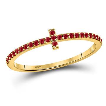 10kt Yellow Gold Womens Round Ruby Stackable Cross Band Ring 1/6 Cttw