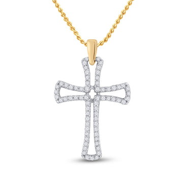 10kt Yellow Gold Womens Round Diamond Gothic Cross Pendant 1/4 Cttw