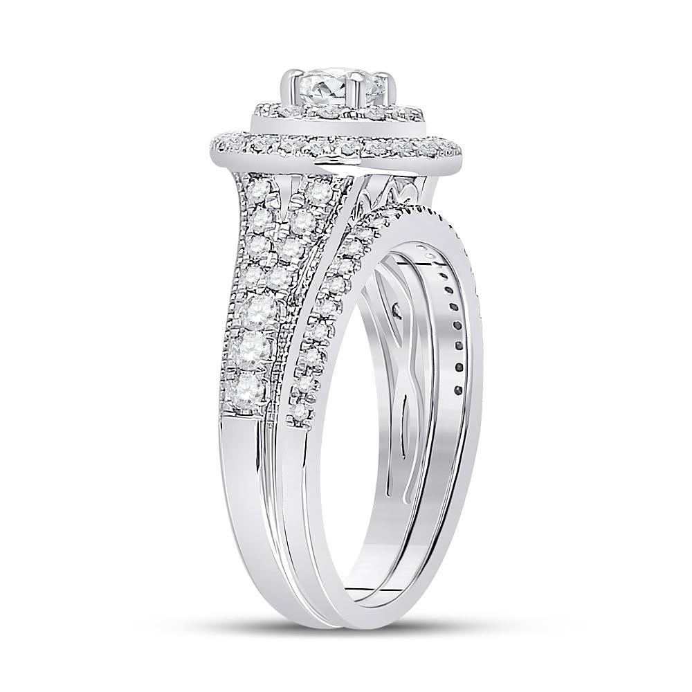14kt White Gold Round Diamond Bridal Wedding Ring Band Set 1 Cttw