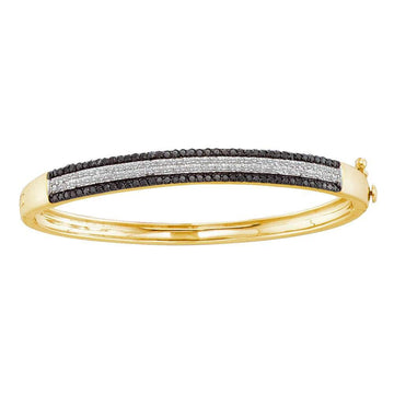 14kt Yellow Gold Womens Round Black Color Enhanced Diamond Bangle Bracelet 1-3/8 Cttw