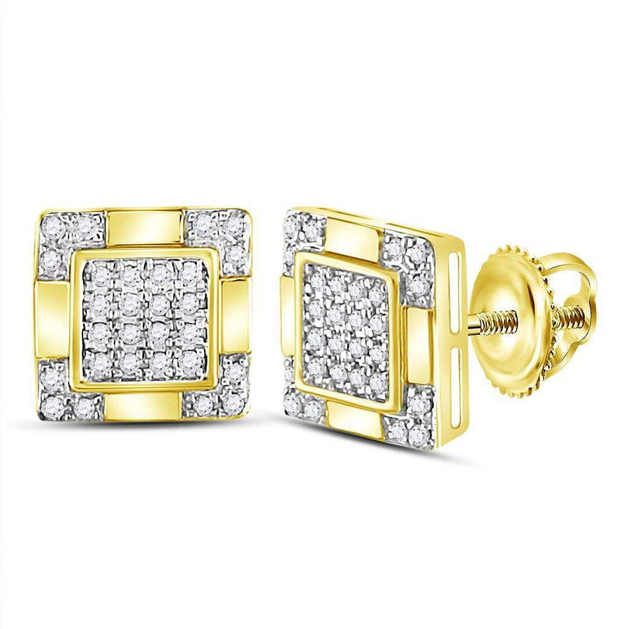 10kt Yellow Gold Round Diamond Square Cluster Stud Earrings 1/6 Cttw
