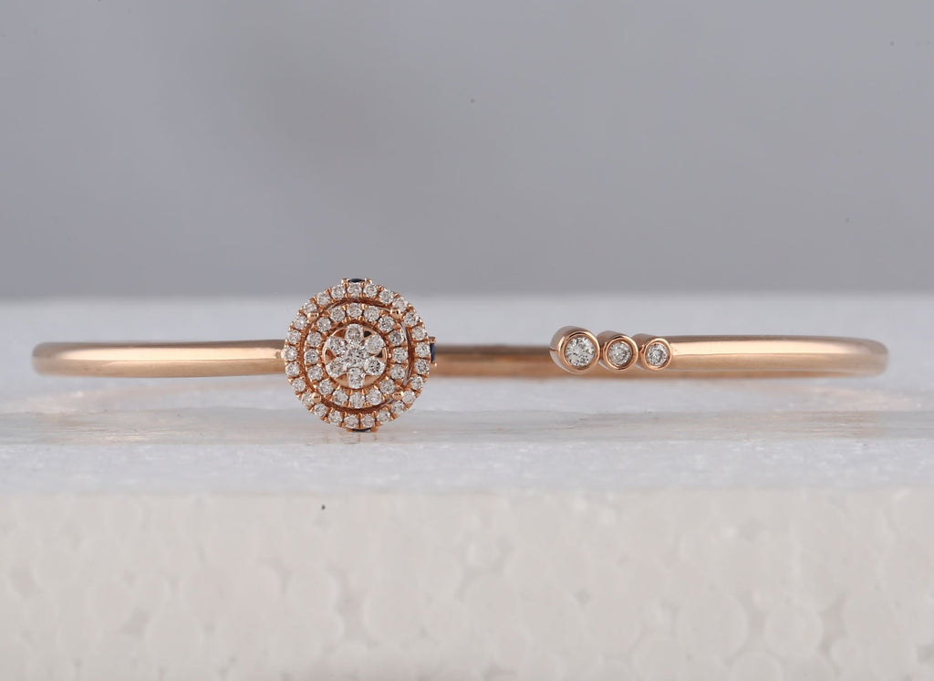 14kt Rose Gold Womens Round Diamond Statement Bisected Bangle Bracelet 1/2 Cttw