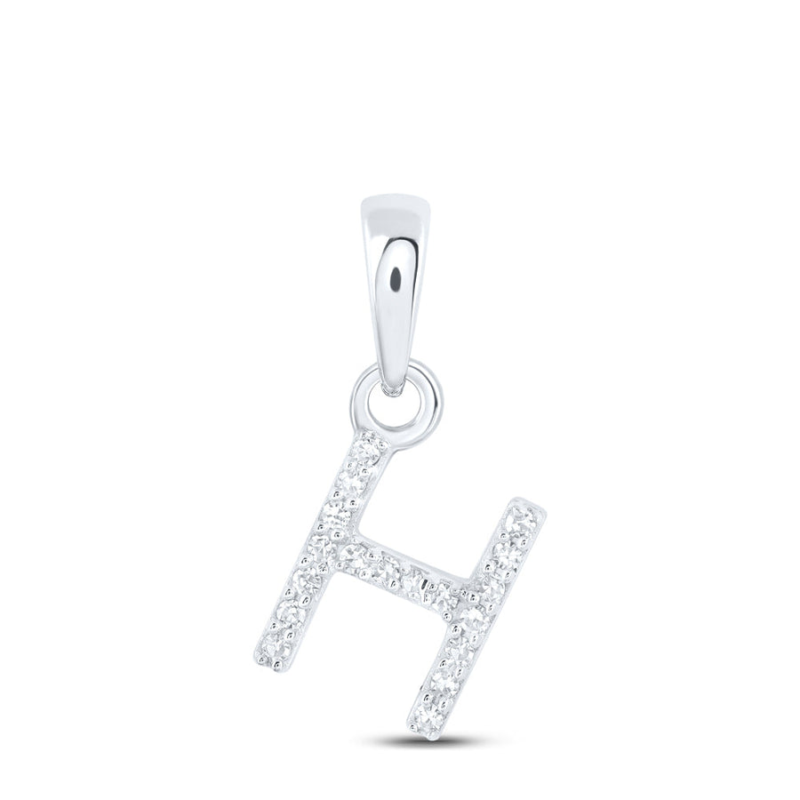 10kt White Gold Womens Round Diamond H Initial Letter Pendant 1/20 Cttw