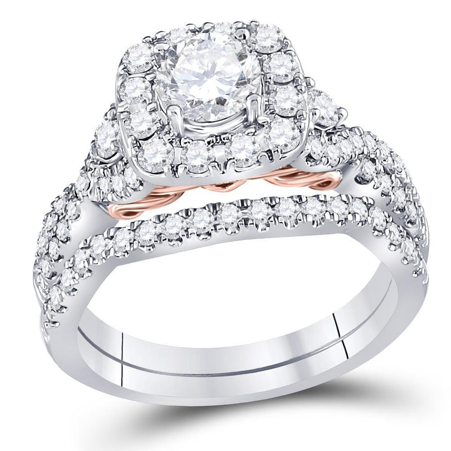 14kt Two-tone Gold Round Diamond Bridal Wedding Ring Band Set 1-3/4 Cttw