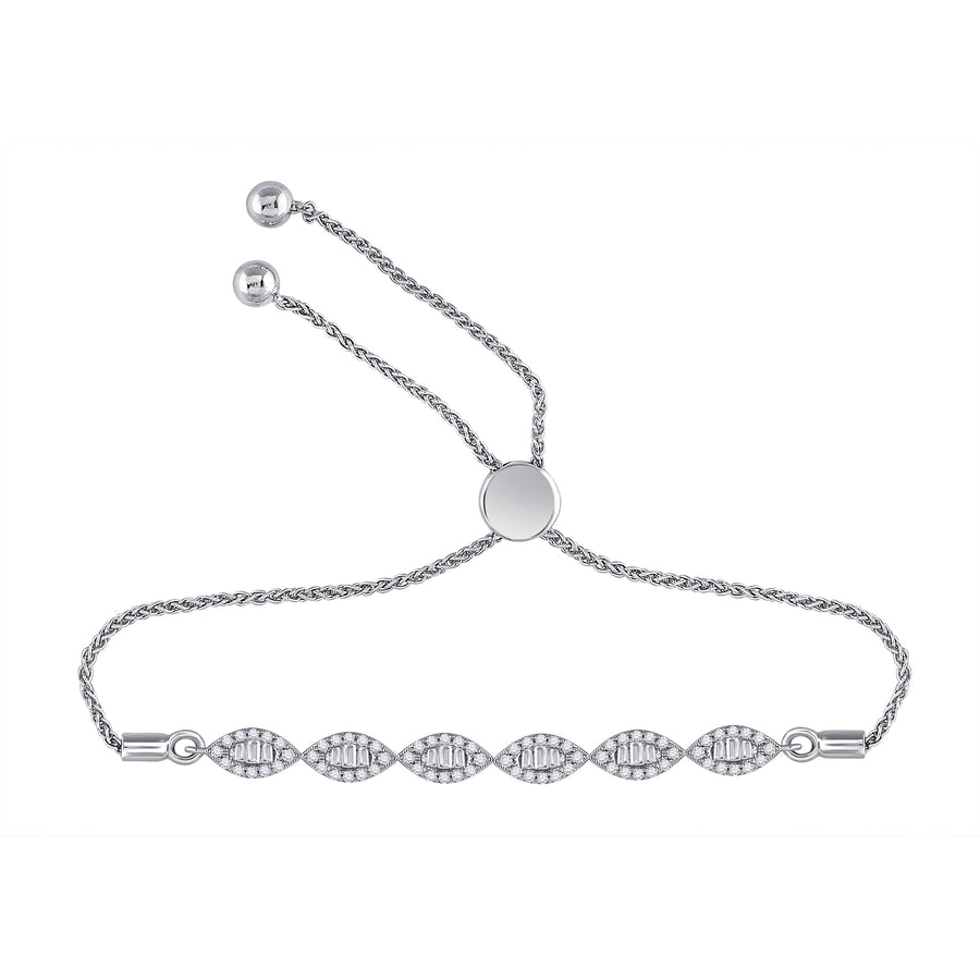 10kt White Gold Womens Round Diamond Linked Oval Bolo Bracelet 3/8 Cttw