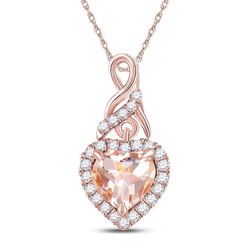 10kt Rose Gold Womens Heart Morganite Diamond Fashion Pendant 1 Cttw