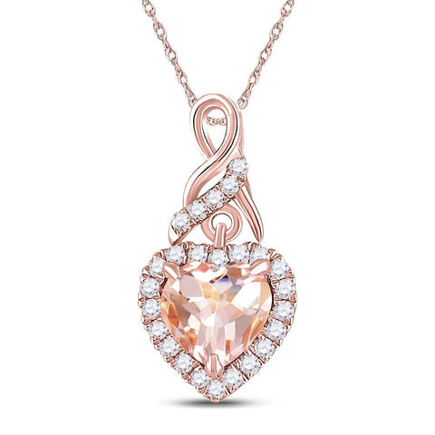 10kt Rose Gold Womens Heart Morganite Diamond Fashion Pendant 1 Cttw