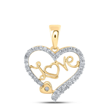 10kt Yellow Gold Womens Round Diamond Love Heart Pendant 1/3 Cttw