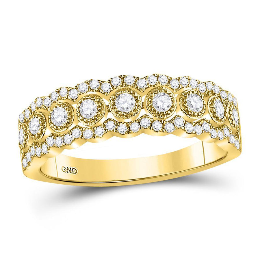 10kt Yellow Gold Womens Round Diamond Triple Row Vintage-inspired Band Ring 1/3 Cttw