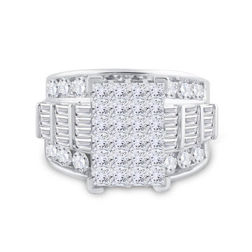 14kt White Gold Princess Diamond Cluster Bridal Wedding Engagement Ring 4 Cttw