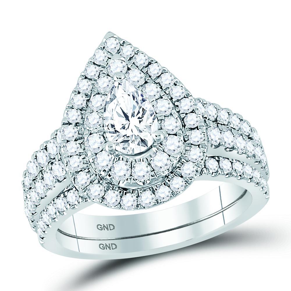 14kt Two-tone Gold Pear Diamond Bridal Wedding Ring Band Set 2 Cttw