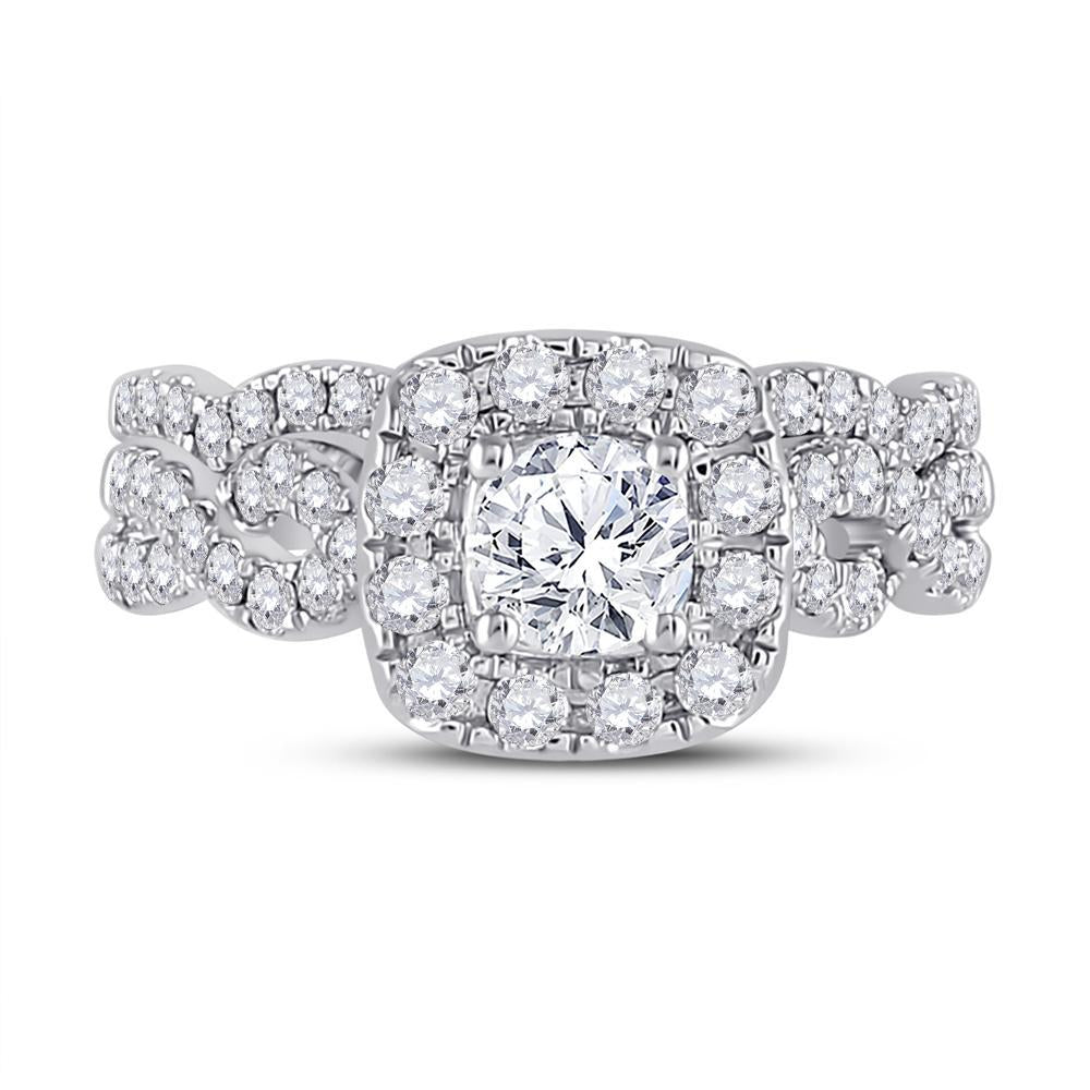 14kt White Gold Round Diamond Bridal Wedding Ring Band Set 1-1/2 Cttw