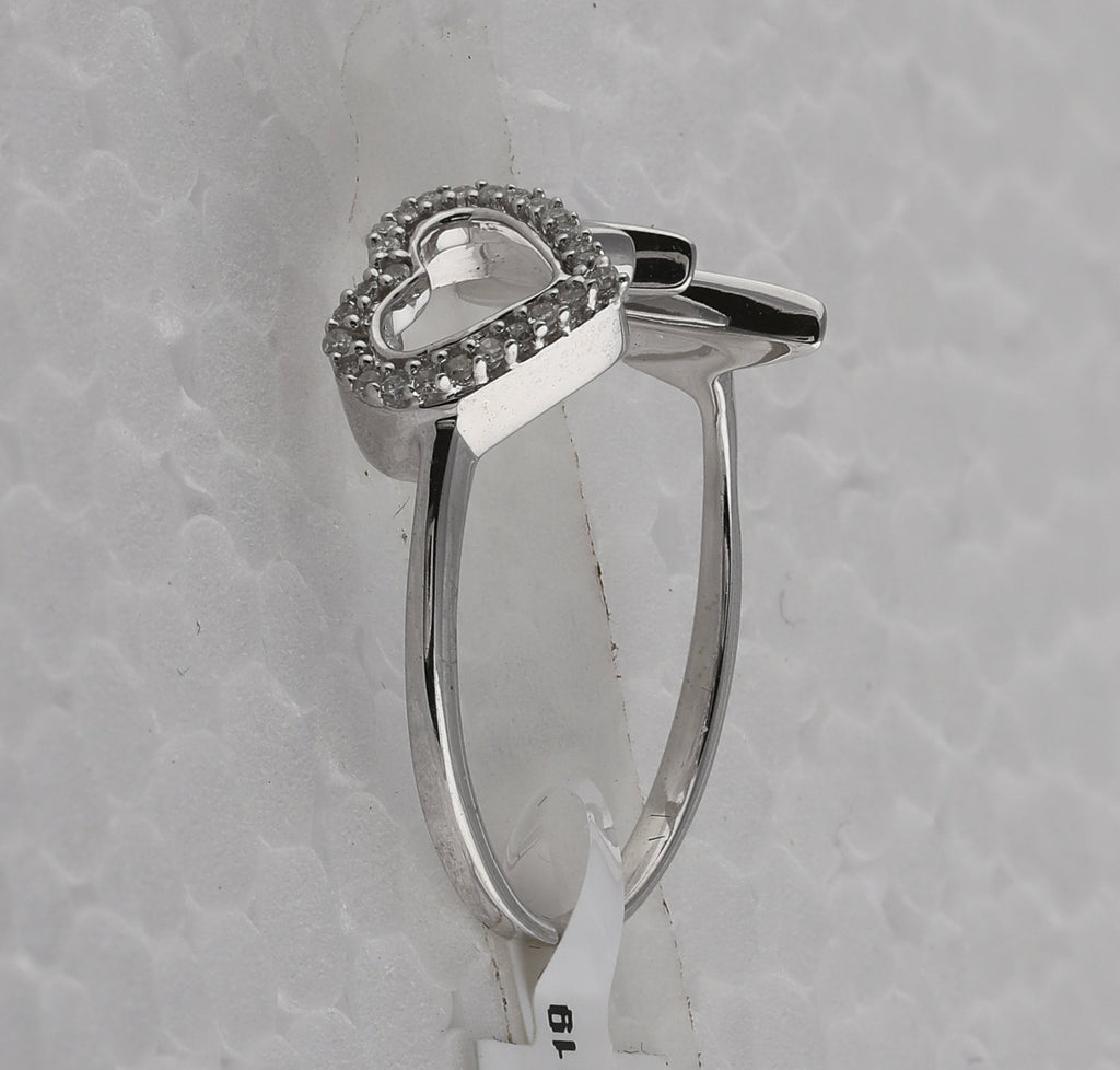Sterling Silver Womens Round Diamond Heart Heartbeat Ring 1/20 Cttw