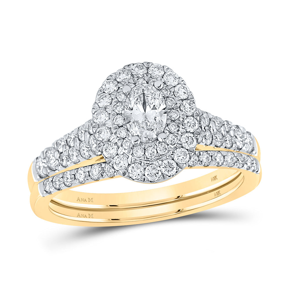 14kt Yellow Gold Oval Diamond Halo Bridal Wedding Ring Band Set 1 Cttw