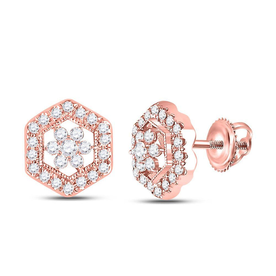 14kt Rose Gold Womens Round Diamond Geometric Cluster Earrings 3/8 Cttw
