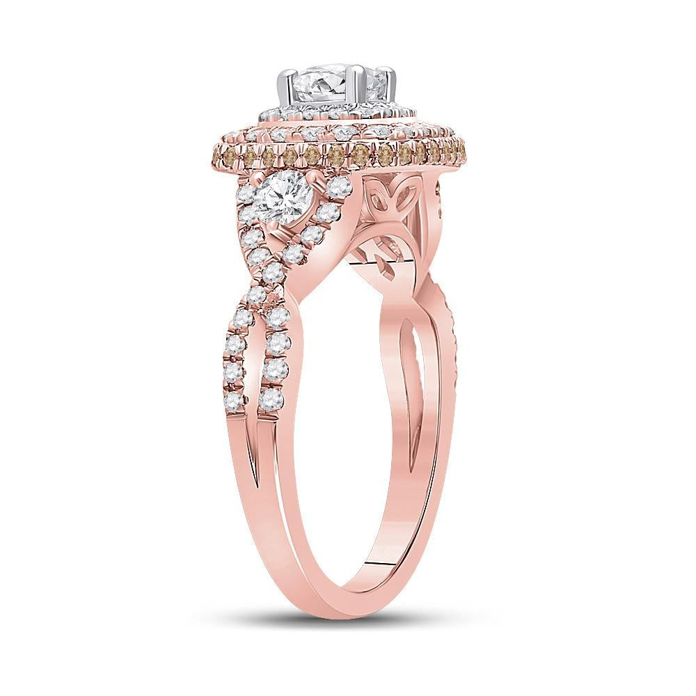 14kt Rose Gold Round Diamond Halo Bridal Wedding Engagement Ring 1-1/3 Cttw