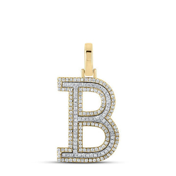 10kt Two-tone Gold Mens Round Diamond B Initial Letter Pendant 1/2 Cttw