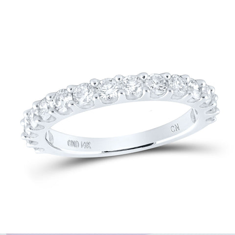 14kt White Gold Womens Round Pave-set Diamond Single Row Wedding Band 1 Cttw