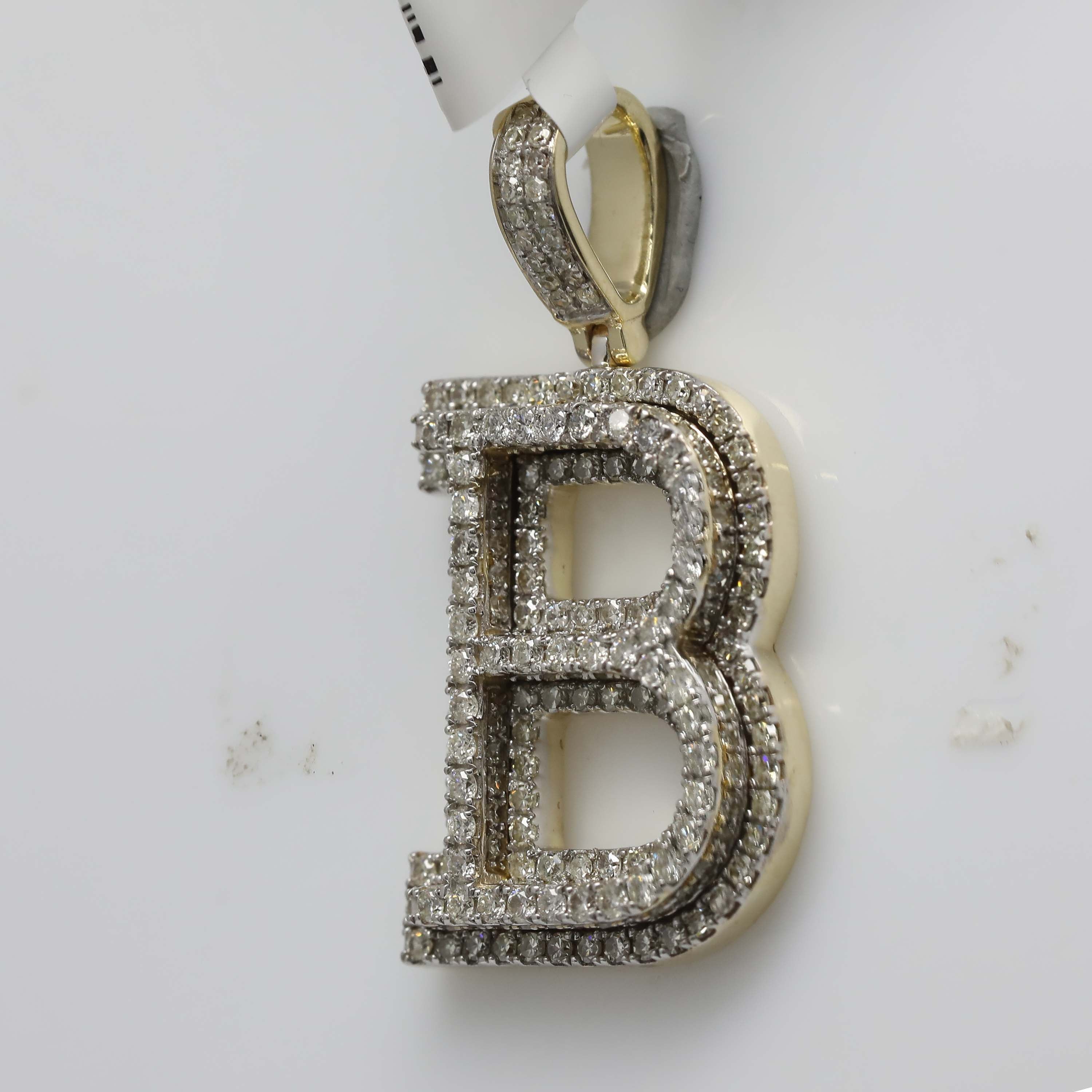 10kt Yellow Gold Mens Round Diamond Initial B Letter Charm Pendant 2 Cttw