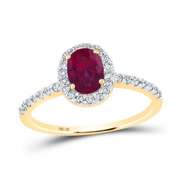 10kt Yellow Gold Womens Oval Synthetic Ruby Solitaire Ring 1-1/4 Cttw