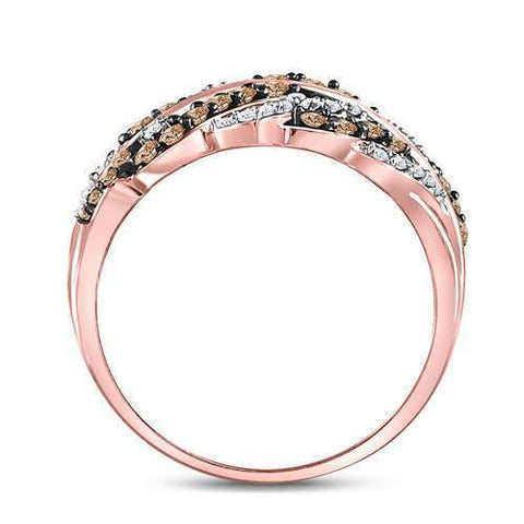 10kt Rose Gold Womens Round Brown Diamond Vine Leaf Ring 5/8 Cttw