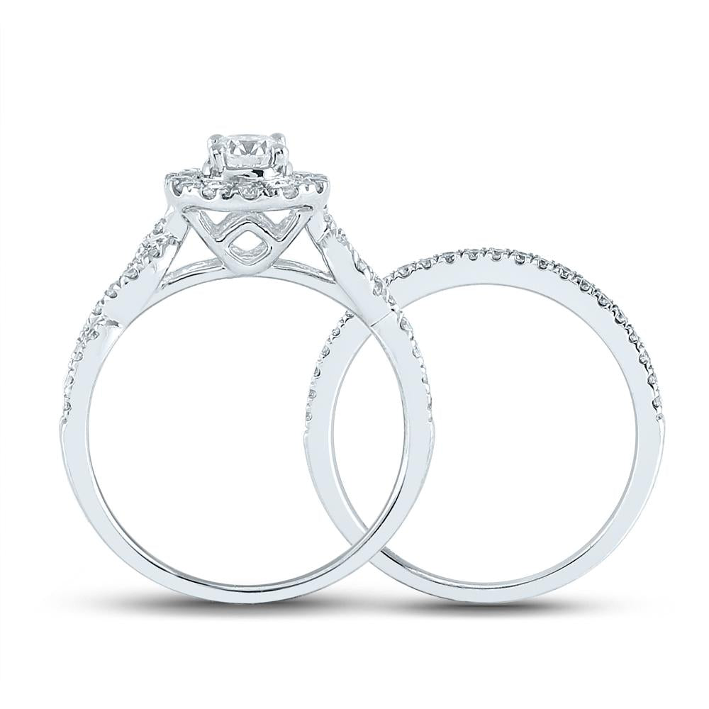 14kt White Gold Round Diamond Bridal Wedding Ring Band Set 1 Cttw