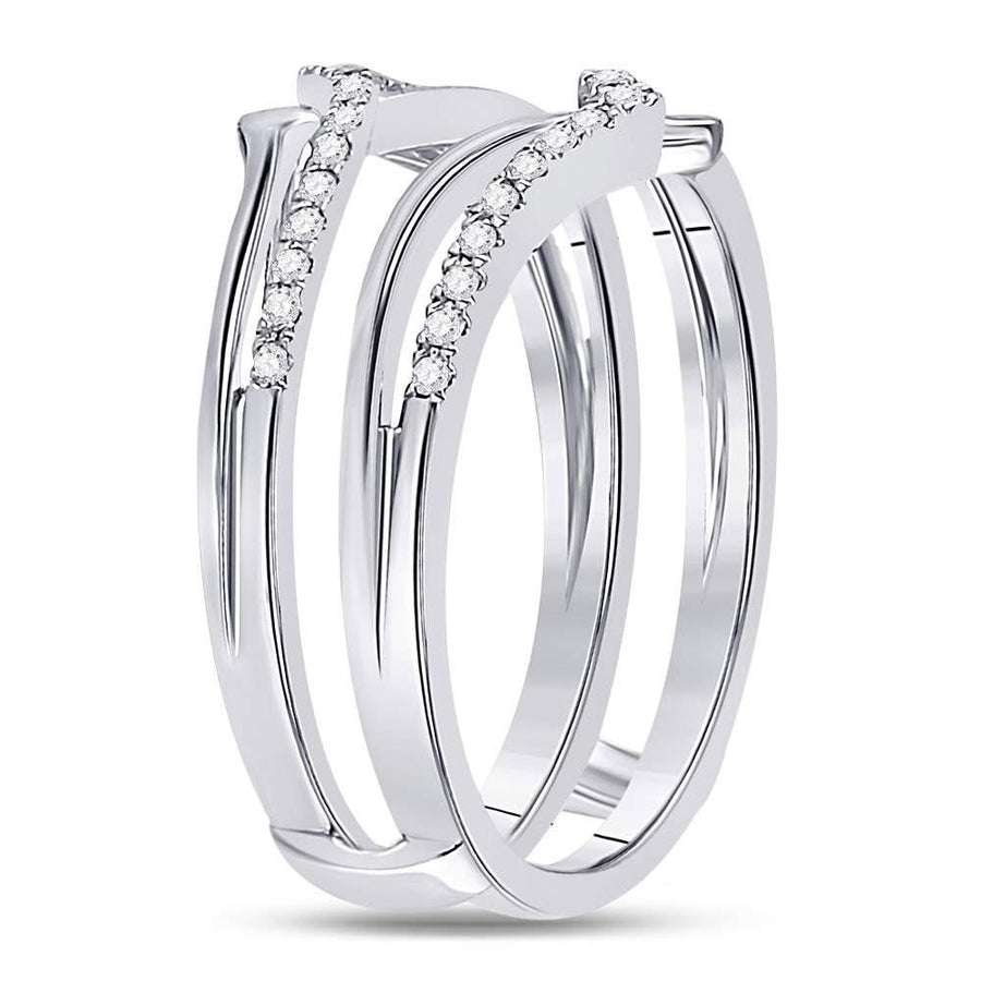 14kt White Gold Womens Round Diamond Pointed Ring Guard Wedding Enhancer Band 1/5 Cttw
