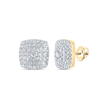 10kt Yellow Gold Womens Round Diamond Square Earrings 1-1/2 Cttw