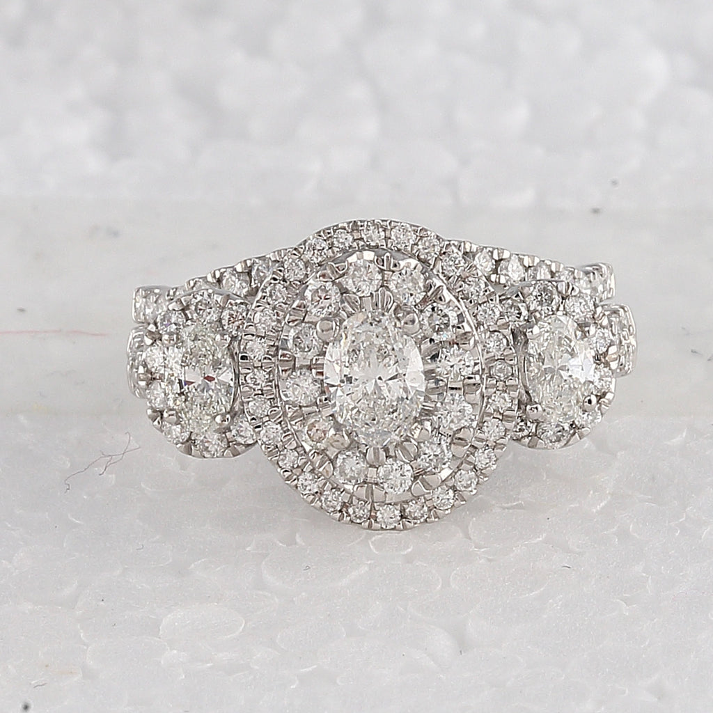 14kt White Gold Oval Diamond Halo Bridal Wedding Ring Band Set 1-1/2 Cttw