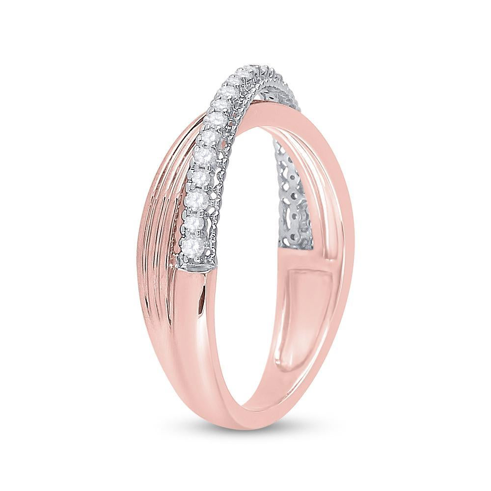 14kt Two-tone Gold Womens Round Diamond Crossover Fashion Ring 1/5 Cttw