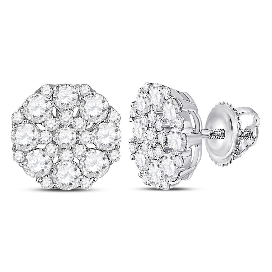 14kt White Gold Womens Round Diamond Octagon Cluster Earrings 1-1/2 Cttw